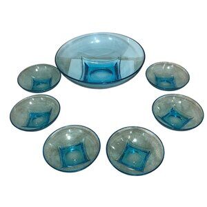 Hazel Ware Salad Bowl Set Capri Colonial Azure Blue Glass Square Base Elegant